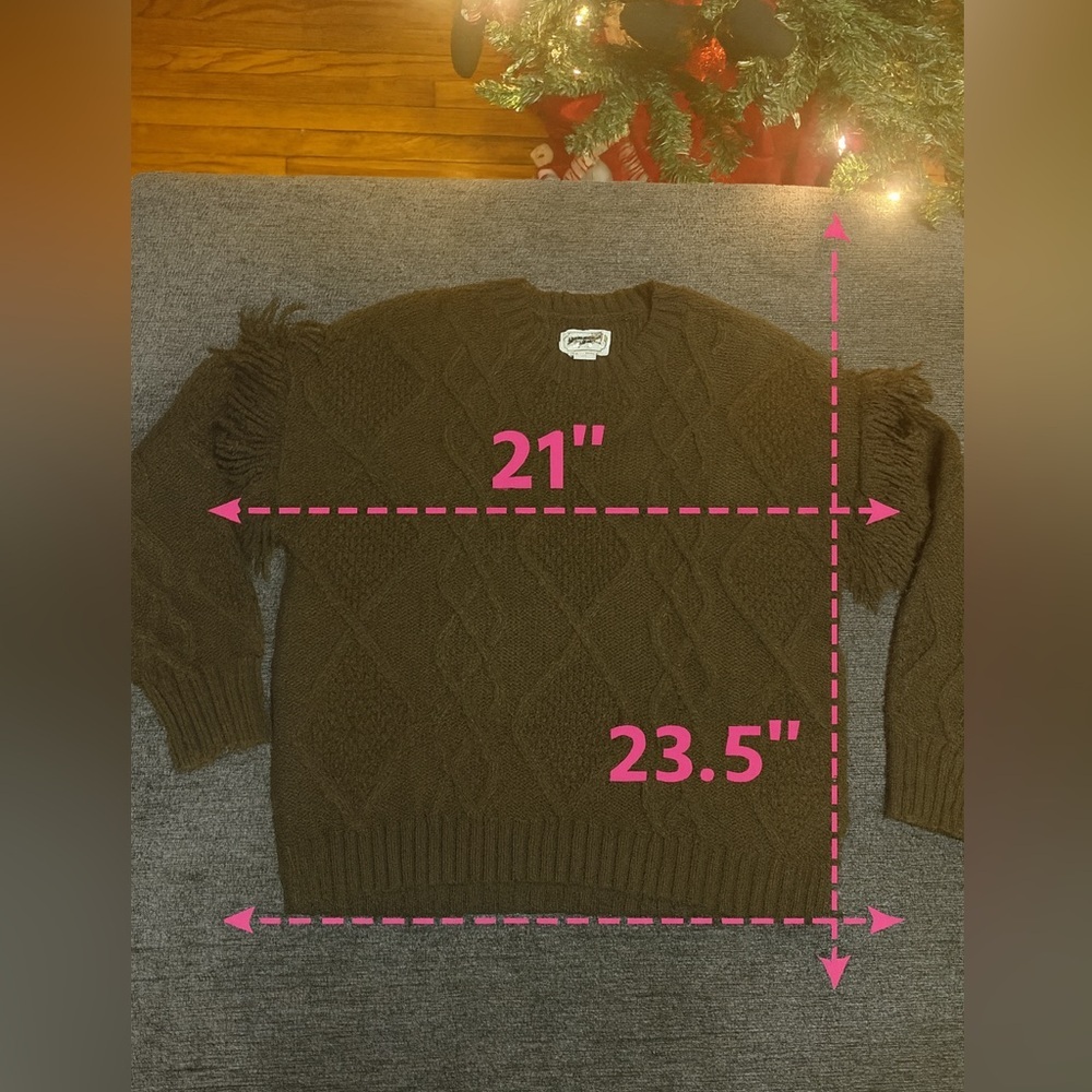 ✨ American Eagle Fringe Cable Knit Sweater – Brown – Size S ✨